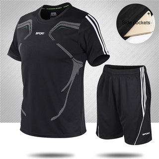 Jinkeqcool 2 piezas/Conjunto De ropa De entrenamiento deportivo para hombre con pantalones cortos y camisetas (7)