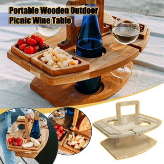Mesa portátil de madera para picnic al aire libre para vino Mesa de playa plegable Bandeja de queso para snacks (1)