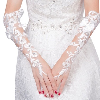 guantes sin dedos de encaje floral bordado de novia de boda/guantes de diamantes de imitación