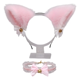 10Mk orejas de gato diadema de encaje gargantilla ropa de cuello conjunto de Halloween Cosplay disfraz de fiesta accesorios