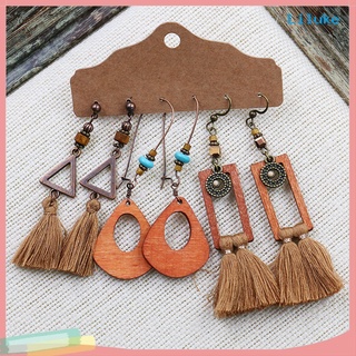 changshic-3Pairs/Set Dangle Earrings Tassel Jewelry Gift Alloy Bohemian Geometric Ear Hook for Women