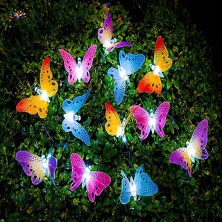 Fibra solar óptica mariposa cadena de luz al aire libre jardín 20LED mariposa cadena de luz patio casa de familia decoración de vacaciones linterna CR1