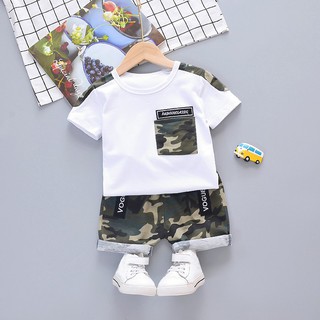 [skic] verano niños niños niños camiseta de manga corta+camuflaje patrón pantalones cortos niños casual trajes conjuntos (3)
