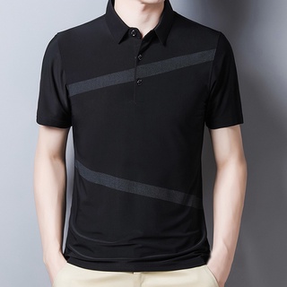camisa de los hombres de turn-down cuello de manga corta de tela de rayas de impresión camisa tops para el verano (3)