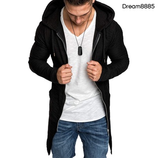 [dm mjkt] hombres con cremallera slim fit bolsillo con capucha media longitud outwear abrigo chaqueta chaqueta cardigan (5)