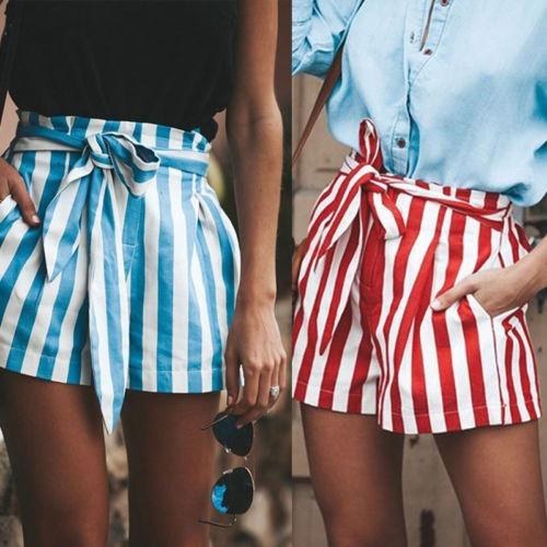 Tw: pantalones cortos de verano para mujer, pantalones cortos, casuales, de cintura alta, pantalones de rayas