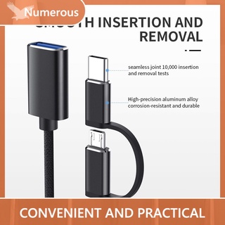 NUMEROUS_CO 2 En 1 USB 3.0 OTG Cable Adaptador Tipo C Micro A Interfaz Convertidor Para Teléfono Móvil De Carga