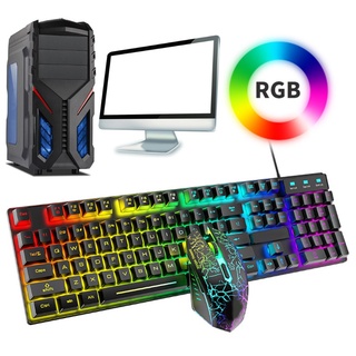cos t6 rainbow usb teclado con cable alfombrilla de ratón combo rgb retroiluminado pro gaming teclado para gamer pc ordenador portátil