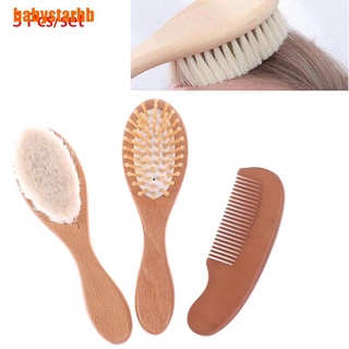 [babystarhb] 3 piezas de cepillo de pelo de madera para recién nacidos, masajeador de cabeza