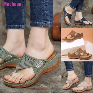 [Muchuan] sandalias para mujer/clip De Toe Bordado Floral/zapatos para mujer/mujeres De verano con Plataforma De Aleta Pu/suave/suave/talla grande (1)
