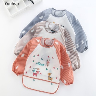 yunhun nuevo bebé niños niño manga larga impermeable arte smock alimentación babero delantal bolsillo