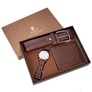 Conjunto de hombres bellamente envuelto reloj + cartera cinturón conjunto creativo combinación conjunto