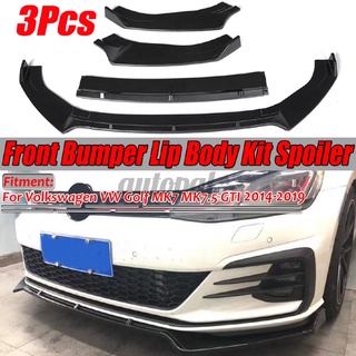 3pc Front Bumper Lip Spoiler Cover For Volkswagen VW Golf MK7 MK7.5 2014-2019