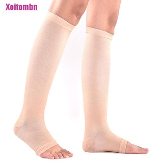 [Xoitombn] 1 par de calcetines de compresión para alivio del dolor de pie, váricos de rodilla, dedo del pie abierto