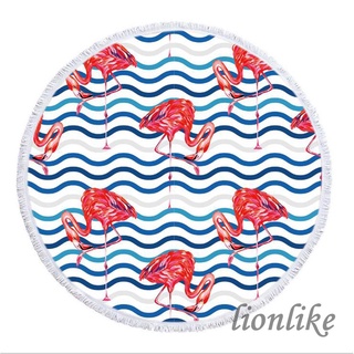 ✬Oq✮Toalla de playa redonda de dibujos animados Flamingo planta impresión flecos decoración absorbente secado rápido toalla de baño