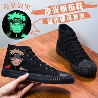 Anime Co-Marca Pura Negro Graffiti Zapatos De Los Hombres De Moda De Alta Parte Superior Estudiante Luminoso Lona Pareja Zapatillas De Deporte
