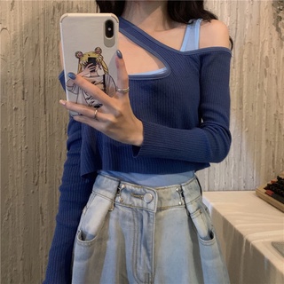 [precio al por mayor] nuevo diseño falso dos suéter de manga larga de las mujeres top