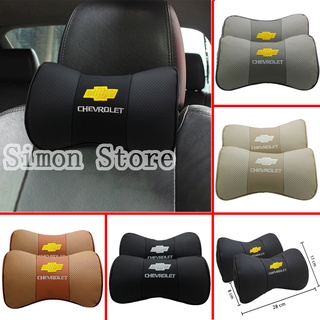 2pcs emblema de coche insignia de cuero reposacabezas para Chevrolet Onix Cruze Aveo Silverado Auto asiento cuello almohada Interior Protector de cuello decoración