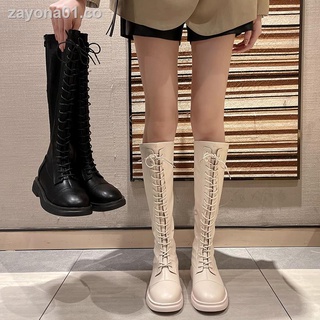 ♟✲Martin botas mujer primavera y otoño 2021 nueva red coreana moda coreana suela gruesa con cordones cremallera trasera botas de caballero de tubo alto (3)