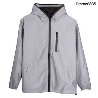 [Dm MJkt] Unisex manga larga cremallera reflectante chaqueta con capucha cortavientos Streetwear abrigo
