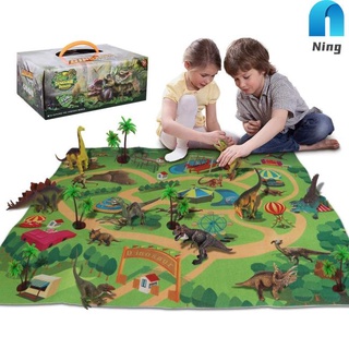 Ning dinosaurio juguetes de simulación figura de actividad estera de juego educativo realista dinosaurio Playset aventura estera con árboles para Creat Animal mundo incluyen T-Rex Triceratops para niños niñas