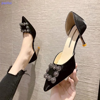 Solo zapatos de las mujeres 2021 primavera y verano nueva moda rhinestone todo-partido francés tacones altos mujer stiletto negro sexy zapatos profesionales