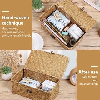 seagrass - caja de almacenamiento tejida a mano, cesta de almacenamiento, organizador de maquillaje, contenedor multiusos con tapa (6)
