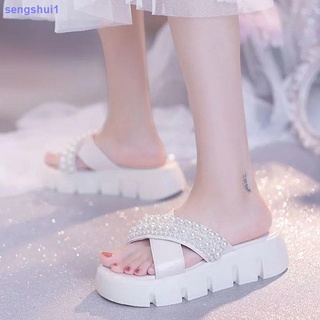 Sandalias y pantuflas para mujer 2021 nuevas sandalias De verano De hadas a la Moda Estilo cruzado playa zapatillas blancas De fondo grueso Ins