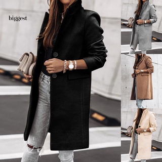 bigg mujeres invierno caliente manga larga botón solapa abrigo de longitud media chaqueta abrigo