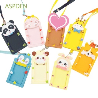 ASPDEN 1PC Silicone ID Badge Card Holder Student with Rope Protector Cover Bus Card School Office Supplies Name Card Cute Animal Work Card