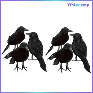 6pcs Artificial Realistic Halloween Decor Bird Fake Black Feathered Crows