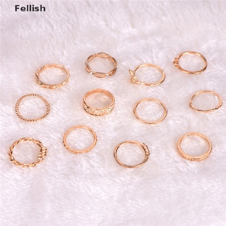 [Fel] 12 piezas/juego de anillos de dedo chapados en oro para mujer Vintage Punk anillos de nudillos joyería MY436