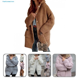 fashionmeiren ropa de invierno casual cardigan señoras acanalado color sólido sudadera con capucha abrigo suelto para clima frío