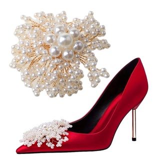 fnxxxx Bridal Rhinestone Shoes Buckle Women High Heel Decorations Faux Pearl Shoe Clip (5)