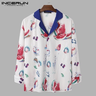 xman hombres moda colorido impreso delgado manga larga solapa suave camisa (1)