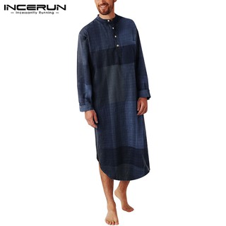Incerun - bata de pijama suelta de algodón de manga larga para hombre