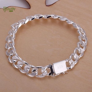Nueva joyería de moda de plata de ley 925 10 mm hebilla cuadrada lateral cadena pulsera para Unisex hombre mujeres