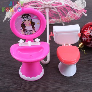 Casa y hogar muebles de baño muñeca accesorios de plástico silla de inodoro cama para Barbie (1)