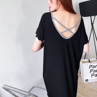 Shinee versión simplicidad mujer camisón estilo delgado espalda cruzado diseño cuello redondo Casual camisón hogar (8)