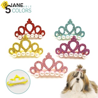 Jane nuevo perro Bowknot perla forma corona arco corbata horquilla al azar mascotas suministros tocado mascota Headwear hecho a mano cachorro accesorios Clip de pelo/Multicolor