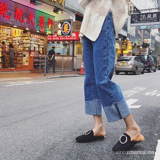 🙌 pantalones vaqueros de cintura alta mujer 2021primavera y verano nuevo estilo coreano estudiantes adelgazar todo-partido recto recortado suelto ancho pantalones de pierna G16K