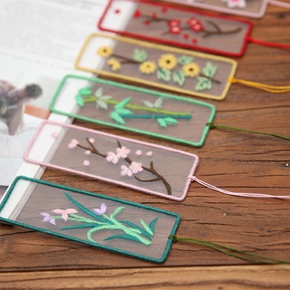 LADNIER DIY Needlework Book Folder Vintage Book Clip Embroidery Bookmark Cross Stitch Tassels Exquisite Flowers Retro Chinese Style Book Decoration (5)
