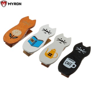 Myron Fashion - Clip de madera para gato, diseño especial, 4 piezas, bolsa, Clip de papel, refrigerador, Clip de mensaje creativo