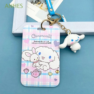 ANHES Student Lanyard Card Holder Portable Keychain Cartoon Card Case Credit ID Card Double-sided pattern Bank Card Plaid Neck Strap Girls Bus Card Cover