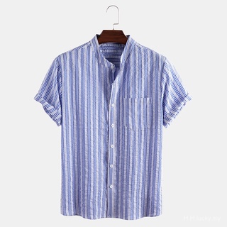 2020summer nuevo cuello Polo manga corta hombres moda rayas impreso Casual camisa de los hombres