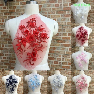 Norman 1pc encaje DIY tela accesorios apliques 3D flor ropa de costura tul con cuentas perla vestido de novia bordado/Multicolor