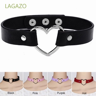 LAGAZO Goth Necklace Handmade Chain Leather O-Ring Choker Women CHIC Rivet Punk Harajuku Heart Collar/Multicolor