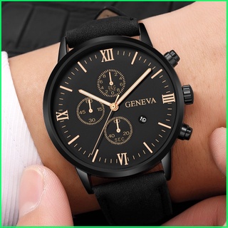 Sss reloj de cuarzo Analógico de aleación Geneva con correa de cuero/reloj deportivo con fecha
