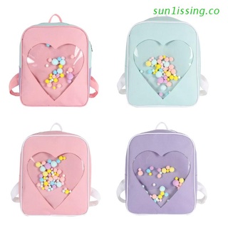 sun1iss japonés harajuku bolsa escolar dulce color caramelo transparente amor forma de corazón mochila kawaii lolita pequeño bolso de hombro con bola de felpa para mujeres niñas