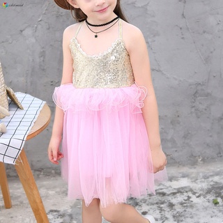 [cod] niños niñas lentejuelas vestido de tirantes sin espalda malla burbuja princesa vestido para verano